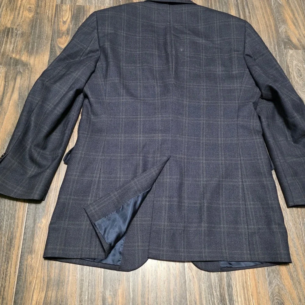 Jos. A. Bank Signature Collection Navy Blue Wool Windowpane Plaid Blazer 42L